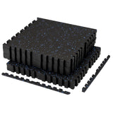 Garvee 12-Pack Interlocking Gym Flooring Tiles, 20" x 20" x 0.6" Heavy-Duty Shock-Absorbent EVA & Rubber Mats, 33.3 Sq.Ft. Protective Flooring for Home Gym - Black/Blue Fleck