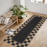 Garvee 2' x 6' Living Room Rug, Checkered Non-Slip Washable Rug, Large Bedroom Rug with Classic Neutral Geometric Pattern, Suitable for Living Rooms, Dining Rooms, and Offices ,Black/Coffee - Black/Coffee