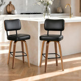 Garvee Modern Swivel Bar Stools Set of 2 – Counter Height, Faux Leather Upholstered, Bentwood Legs, Ergonomic Back, Stylish Kitchen Island Chairs, Black