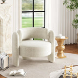 Garvee Modern Round Accent Chair – 330LB Capacity, 3-Leg Design & Chenille Upholstery for Living Room, Office, Bedroom, White - White