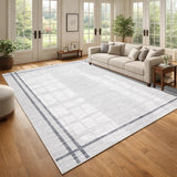 Garvee 5' × 7' Modern Line Border Area Rug, Machine Washable Non-Slip Low-Pile Soft Rug for Living Room, Bedroom & Dining Room, Gray - Gray