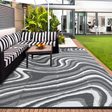 Garvee 9' x 18' Extra Large Gray Outdoor Rug, Waterproof Reversible Plastic Straw RV Awning Mat, Abstract Wave Design for Patio, Deck & Camping - Gray