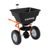 Garvee 85 lb Tow-Behind Broadcast Spreader with Adjustable Flow Control, 10-Inch Pneumatic Tires, Steel Frame & Universal Hitch for Seed, Fertilizer, Salt and Ice Melt, Black - Black & Orange