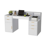 Garvee Space-Saving Computer Desk with Hutch and Printer Stand – Fluted Design, Ripple Door Storage, Sturdy Board, Easy Assembly – Ideal for Home Office or Bedroom, White - White