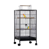 Garvee Spacious Metal Bird Cage with Open Play Top – Large Parrot Cage on Rolling Stand – Easy-Clean Slide-Out Tray – Ideal for Budgies, Parakeets, Cockatiels, Finches – Black, 45.5x45.5x100.5cm