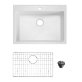 Garvee Kitchen Sink Mark-Resistant Easy Clean Fireclay Farmhouse – 30x22x10 inch White Ceramic Apron Front, Deep Single Bowl, Drop-In or Undermount, Heat Resistant, Includes Drain Assembly & 304 Stainless Steel Bottom Grid