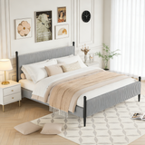 Garvee King Size Upholstered Bed Frame - with Velvet Headboard, Soft Corduroy Fabric Platform with Wooden Slats Support & Heavy Duty Feet, No Box Spring Needed, Noise Free, Easy Assembly, Grey - Gray