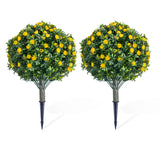 Garvee 23.6" Artificial Topiary Flower with Ground Spike Set of 2, Fake Topiary Trees with Metal Stake, Topiary Rose Flower Plants for Indoor and Outdoor Decorations,Yellow