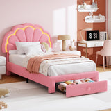 Garvee Twin-XL LED Platform Bed with Storage Drawer, Adjustable Headboard, Berber Fleece Upholstery, No Box Spring Needed, Easy Assembly, for Kids,Pink - Pink