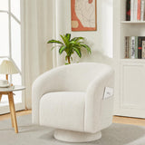 Garvee Modern 360° Swivel Barrel Accent Chair, Corduroy Upholstered Armchair with Curved Back & Rounded Armrests, Engineered Wood Base, Comfy Lounge Reading Chair for Living Room/Bedroom, White