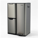 Garvee 3-in-1 Triple Compartment Kitchen Trash Can – 16 Gallon Stainless Steel Garbage & Recycling Bin – Removable Plastic Buckets, Foot Pedals, Lid – Perfect for Home/Office – Color: Matte Gray
