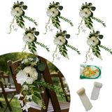 Garvee Rustic Artificial Flower Chair Decorations - 6Pcs White Bouquets with Light Beige Inspired Shade Ribbons - Wedding Ceremony Aisle Decor - Includes Fastening Accessories - Color: White, Ribbon Light Beige Inspired Shade + Pure White, Size: Bouquet - White