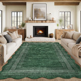 Garvee 9' × 12' Scalloped Border Area Rug, Machine Washable Non-Slip Low-Pile Stain-Resistant Rug for Living Room, Bedroom & Dining Room, Green - Green