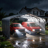 Garvee Metal Carport, 20 x 20 FT 2-Car Galvanized Steel Roof Shelter with Removable PE Sidewalls and Solar Light for RVs and Boats