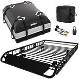 Garvee Compatible Roof Rack Basket Rooftop Cargo Carrier - 64 x 39 in, 200 lb Capacity - Includes 21 cu ft Waterproof Rooftop Luggage Bag (51 x 10 x 18 in) - Black - Classic