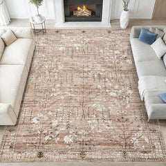 Garvee 8x10 Vintage Retro Boho Area Rug - Low Pile & Non Slip - Washable Carpet - TPR Backing - Kids & Pet Friendly - Living Room Bedroom Dining Room - Brown