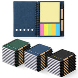 Garvee 30PCS Spiral Notebook Set Lined Kraft Paper Durable Double Coil Binding Wooden Grass Pens Elastic Band Portable for School Office Meetings - Green+Blue+Black