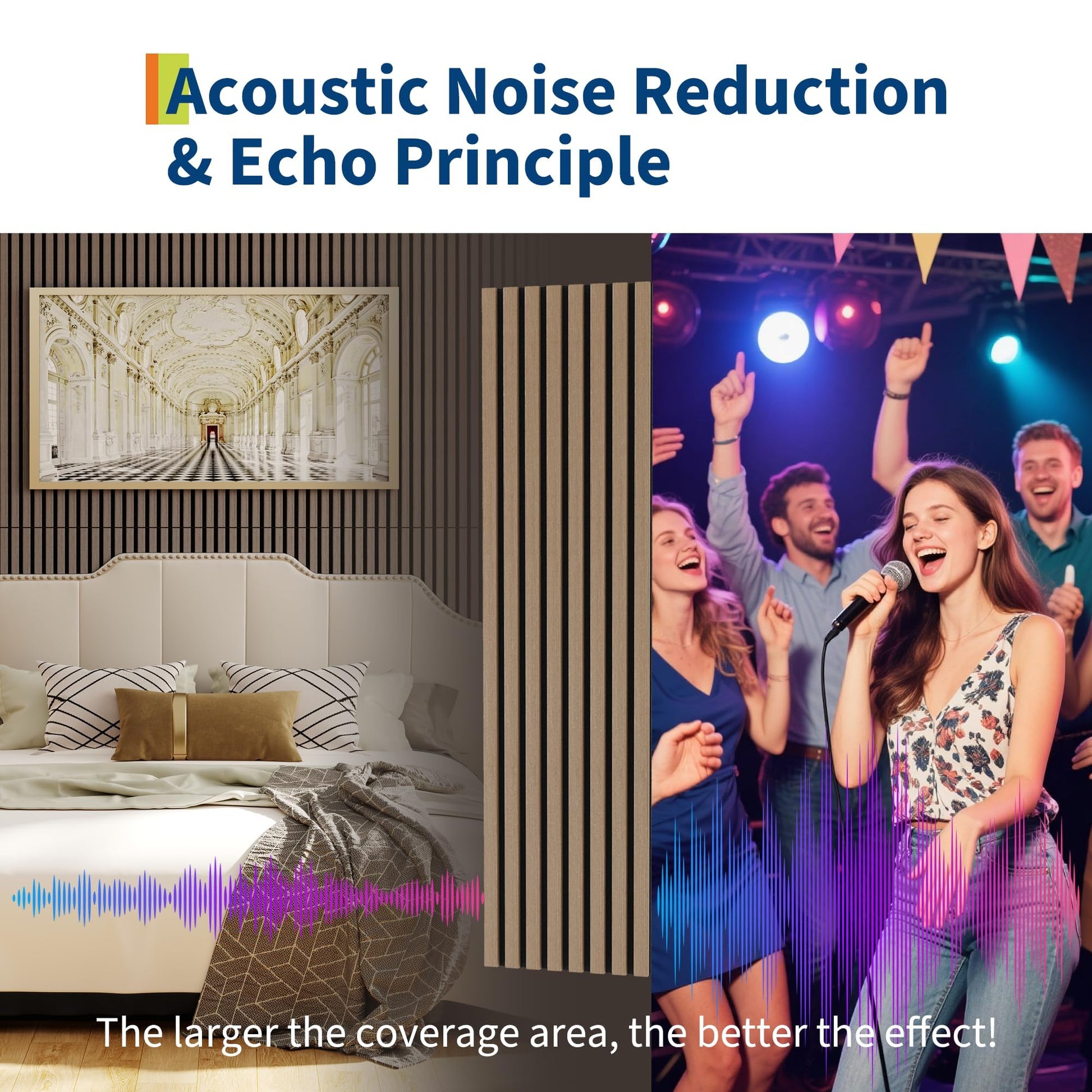 Garvee Set of 6 Modern 3D Fluted Acoustic Wood Slat Wall Panels 47.2" x 11.8" Soundproof Decorative Panels for Home Theater, Office, Studio and Interior Walls, Walnut