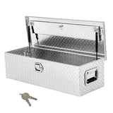 Garvee 39"x13"x10" Heavy-Duty Lockable Aluminum Diamond Plate Truck Bed Tool Box - Weatherproof Storage Chest, Side Handles, Keys for Pickup Trucks & Trailers, Silver - Silver