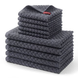 Garvee Highly Absorbent Waffle Weave Kitchen Towels Set – 10 Pack 100% Cotton Dish Towels – Reusable, 2 Sizes, Grey/Black/Blue/White – Perfect for Kitchen Cleaning - Grey