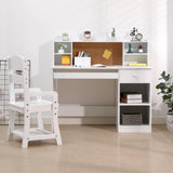 Garvee Kids Desk and Chair Set, Adjustable Study Table with Hutch, Student Desk with Cork Board, White