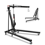 Garvee 2-Ton Folding Engine Hoist Hydraulic Crane with 6 Swivel Wheels & Adjustable Boom Reinforced Steel Rust-Proof Coating Garage Workshop Farm, Black - Black