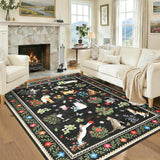 Garvee 6' x 9' Washable Cat Area Rug for Living Room – Non-Shedding, Non-Slip, Low Pile, Mark Resistant, Soft Floral Carpet for Bedroom, Nursery, Kids Room, Black - Black