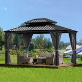 Garvee Hardtop Gazebo, 10 x 10 FT Aluminum Frame with Double Metal Roof, Curtains and Netting for Backyard, Deck and Garden