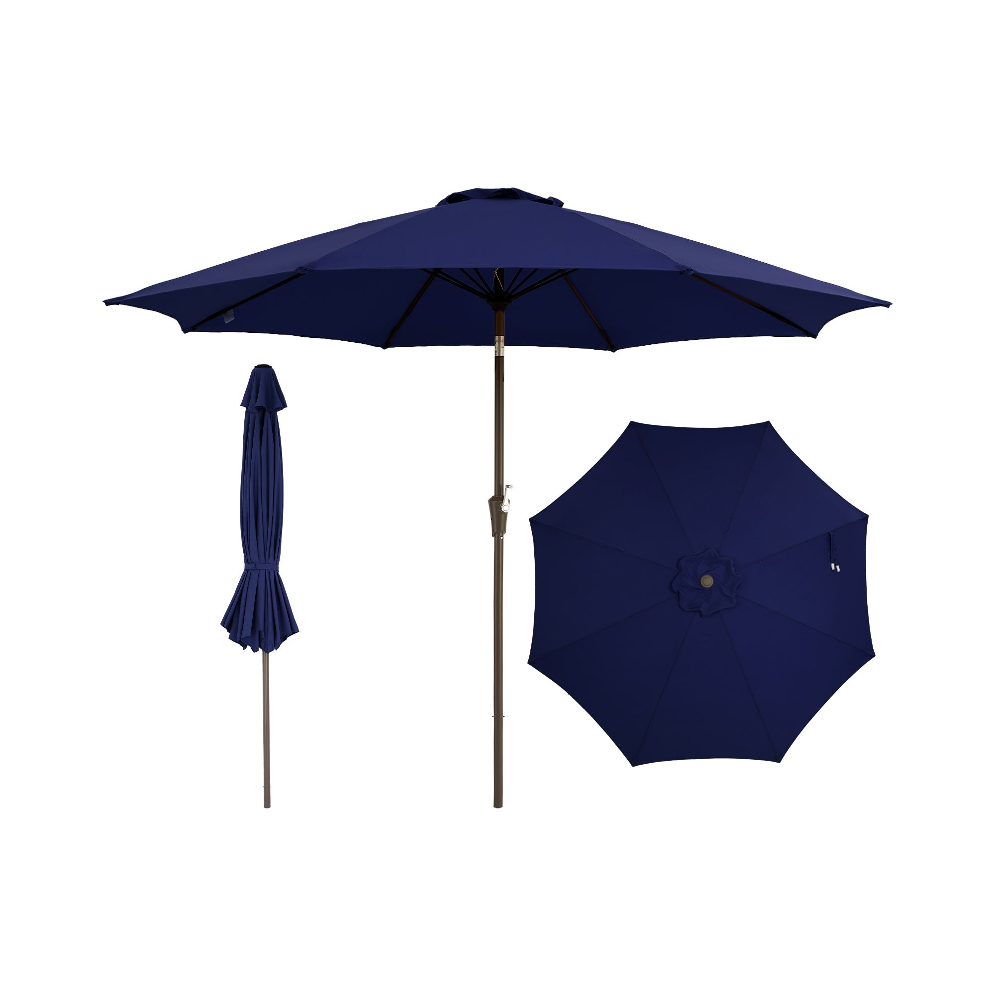Garvee 9FT Outdoor Patio Umbrella, Navy Blue Market Table Umbrella with Push Button Tilt, Crank Lift, 8 Sturdy Ribs, UV-Resistant Waterproof Sun Shade