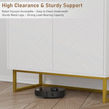 Garvee Modern White Herringbone Sideboard Buffet Cabinet – 31.5" Double Door Storage Credenza – Gold Metal Legs & Handles – MDF Console Table for Dining Room, Living Room, Kitchen, Entryway – Color: White, Size: Double Door