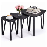 Garvee Space-Saving Set of 3 Triangle Nesting Coffee Tables - Industrial Stackable End Tables with Black Metal Frame & Durable Melamine Board - Modern Accent Side Tables for Living Room or Bedroom, Black - Black