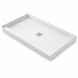 Garvee Non-Slip Solid Surface Shower Base Pan, Single Threshold Rectangular Walk-In Tray - Easy-Clean - White - 60 x 30 x 4 in - Center Drain - SS304 Square Cover - 3-Side Water Retaining - 60*30*4” middle drain + SS304 square drain cover + drain, - Mid