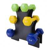 Garvee 32 lb Dumbbell Set with Rack – 3 Pairs of Smooth Vinyl Coated Cast Iron Free Weights (3 lb, 5 lb, 8 lb) with Black Plastic Storage Stand for Home Gym Strength Training - Smooth Surface