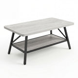 Garvee Industrial 39" Rectangular Coffee Table, 2-Tier Center Table with Storage Shelf, Wood-Look Top & Metal Frame, Easy Assembly - Black Tube + Gray Board - Gray