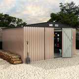 Garvee Outdoor Storage Shed, 12 x 10 FT Galvanized Steel Shed with Floor, Lockable Door, Air Vents and Sloped Roof for Backyard and Patio