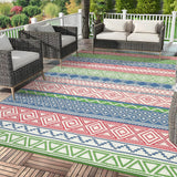 Garvee Waterproof Outdoor Rug 9x12 Reversible Plastic Straw Patio Rug Non Slip Beach Mat for Garden Deck Camping RV, Multicolor (Green, Blue & White Accents) - Multicolor (Green, Blue & White Accents)