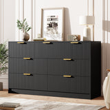 Garvee 54" Wide 7 Drawer Dresser with Fluted Design and Metal Handle, Modern Chest of Drawers TV Stand for Bedroom Living Room Hallway,Black - Black