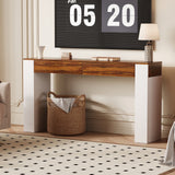 Garvee 63 Inch Slim Console Table with 2 Drawers - Narrow Entryway or Hallway Table with Storage - Rustic Brown and White Sofa Table - Modern Accent for Living Room - White Brown