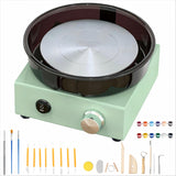 Garvee 6" Mini Electric Pottery Wheel Kit for Kids & Adults - Two-Way Rotation, Metal Frame, Removable Splash Tray, Includes 18 Sculpting Tools for Clay Throwing & Ceramic Crafts - Mint Green, US Standard 110V