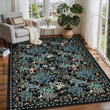 Garvee 5' × 7' Mushroom Forest Area Rug, Soft Washable Low-Pile Polyester Carpet with Non-Slip Backing for Living Room, Bedroom and Dining Room, Black - Black