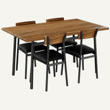 Garvee Modern Industrial Dining Table Set for 4, Wood‑Grain Top Metal Frame Kitchen Table with PU Upholstered Cushioned Chairs - Walnut