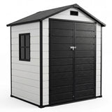 Garvee Outdoor Storage Shed, 6 x 4 FT Plastic Resin Shed with Floor, Window, Sloped Roof and Lockable Door for Patio and Backyard