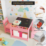 Garvee Kids 4-In-1 Wooden Table & 2 Chairs Set with Storage Drawer and Detachable Tabletop
