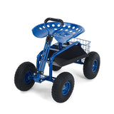 Garvee Blue Rolling Garden Work Seat with Wheels, 360° Swivel Gardening Cart with Extendable Steering Handle, Tool Tray, Storage Basket & 10" Inflatable Tires, 400 lb Capacity Garden Scooter for Yard, Patio & Outdoor Use - Blue