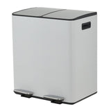 Garvee Dual 2 x 5.3 gal (2 x 20L) Stainless Steel Trash Can with Recycling Bin, Soft-Close Lid, Foldable Step-on Pedal, Removable Plastic Inner Buckets, Garbage Bin for Kitchen or Office - White - White