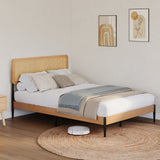Garvee Boho Style Rattan Bed Frame Full – Natural Rattan Headboard, Sturdy Wood & Metal Platform, Silent Slats, Underbed Storage, No Box Spring Needed, Easy Assembly – Size: FULL, Color: Natural wood color - Natural