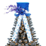Garvee Blue Christmas Tree Topper Bow, 9.84 in Glitter Christmas Tree Decoration with Bows & Decorative Spruce Branch, Xmas Holiday Decoration for Snowman - Royal Blue & White