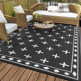 Garvee Reversible Outdoor Rug 8x10ft - Waterproof Plastic Straw Patio Carpet - Modern Geometric Black & White Design, UV Resistant, Easy to Clean - Ideal for Deck, Garden, Camping, RV, Beach, Picnic, Black & White - Black & White