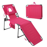 Garvee 5-Position Folding Tanning Chair, Portable Outdoor Sun Lounger with Face Hole, Pillow, Side Pocket & Carry Strap, Pink Reclining Beach Chair for Patio, Poolside & Backyard