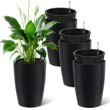 Garvee Tall Planter Set for Patio & Home Office, 4-Pack 16 in Self-Watering Black Plant Pots with Drainage and Water Level Gauge